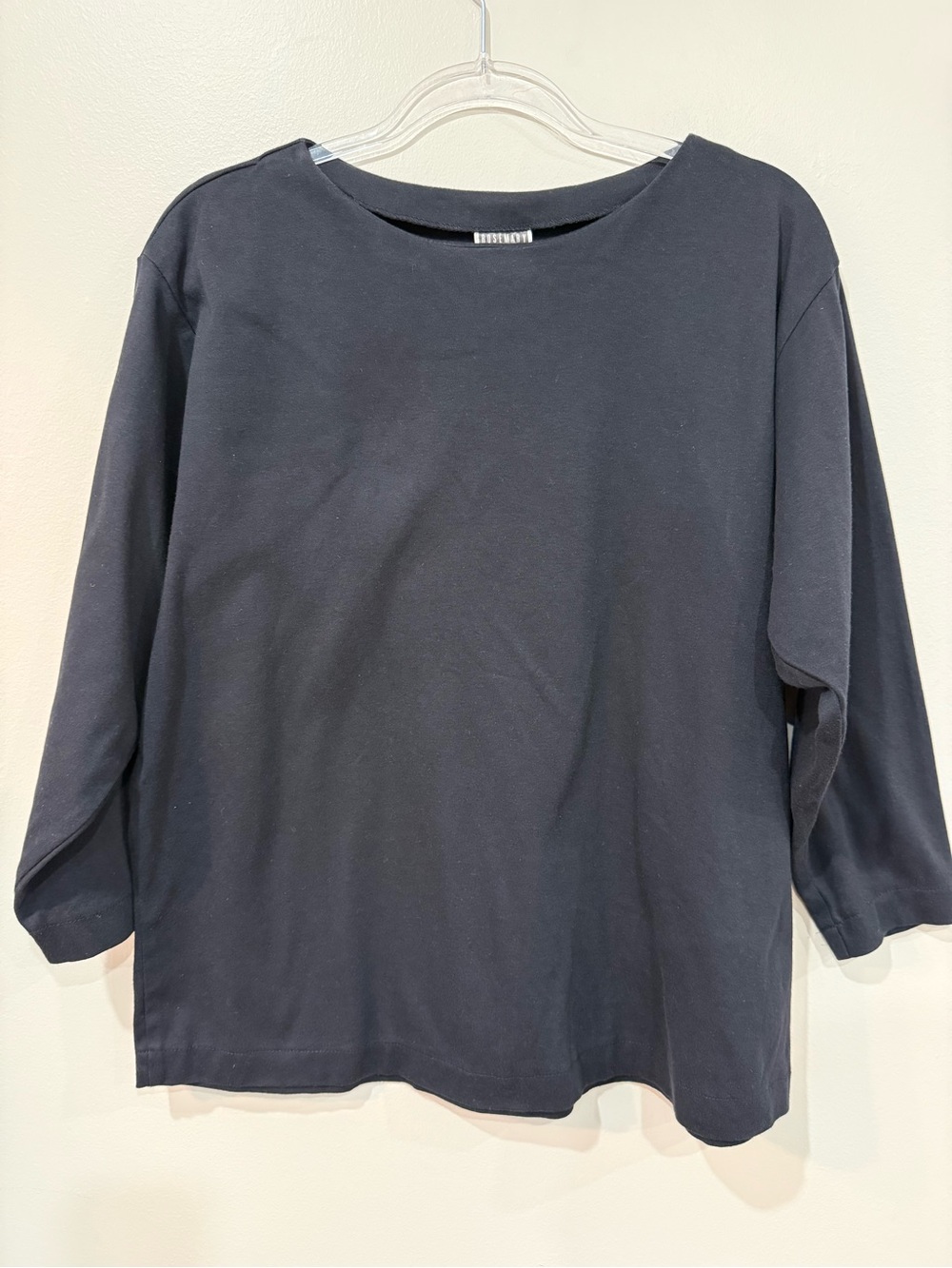 Vintage 90s Rosemary Brantley Staples Black Boatneck 3/4 Sleeve Boxy Top